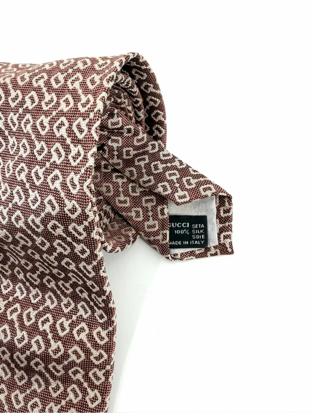 GUCCI NWT Horsebit 100% Silk Woven Jacquard Business Tie